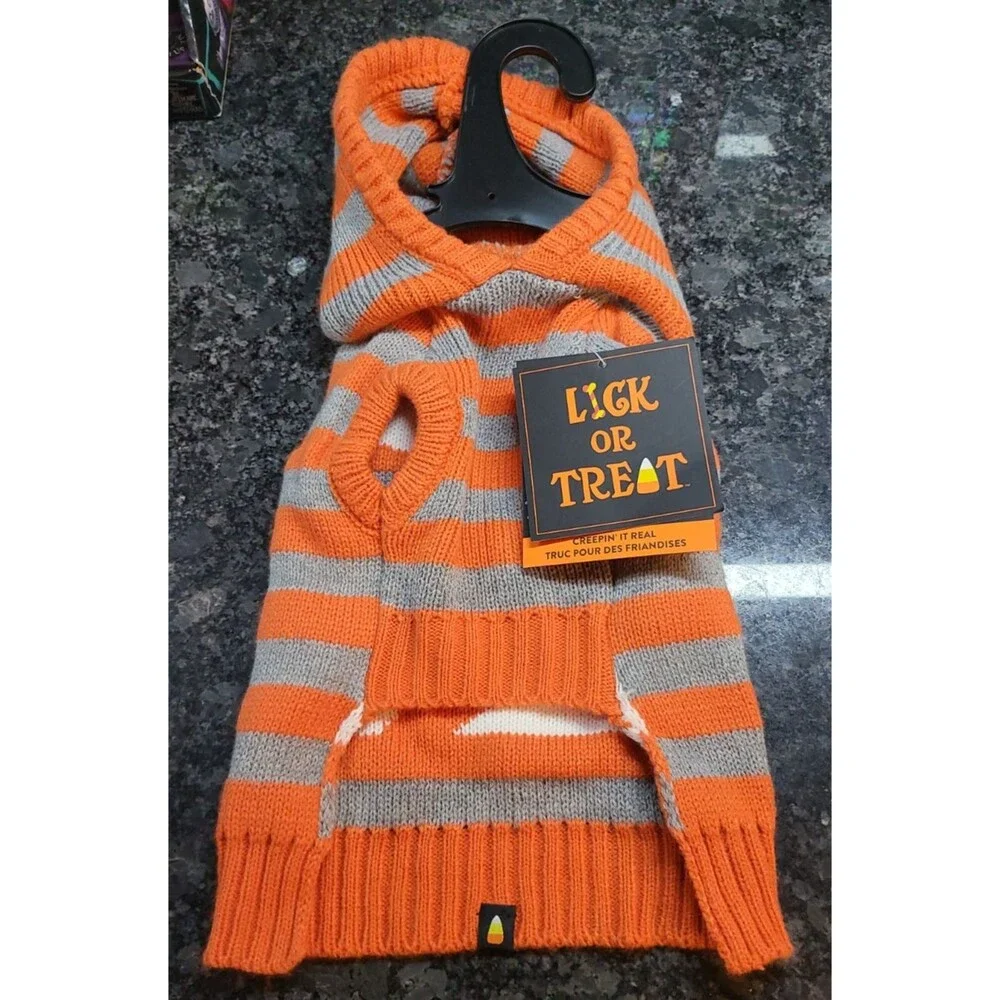 NWT Lick or Treat Ghost Sweater Hoodie Stripes S Small Dog Puppy Pet So Cute!